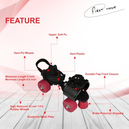 First Choice Senior Tenacity Roller Skates with Brakes | Roller Blades for Kids | Adjustable Shoe Size | Ideal for Indoor and Outdoor Inline_Skate_Wheel | Suitable for Age Group Above 9 Years (Red) - Image 4