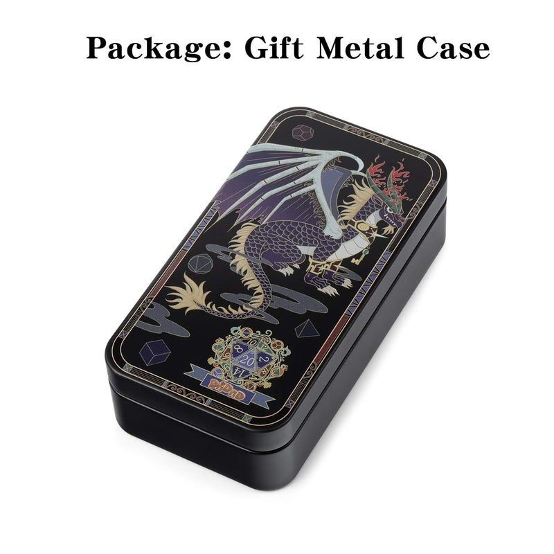 DnDnD White with Gold Number DND Dice Sets,Solid Metal Die with Free Gorgeous Metal Tin for Dungeons and Dragons D&D Role Playing Game Tabletop Games - Image 2