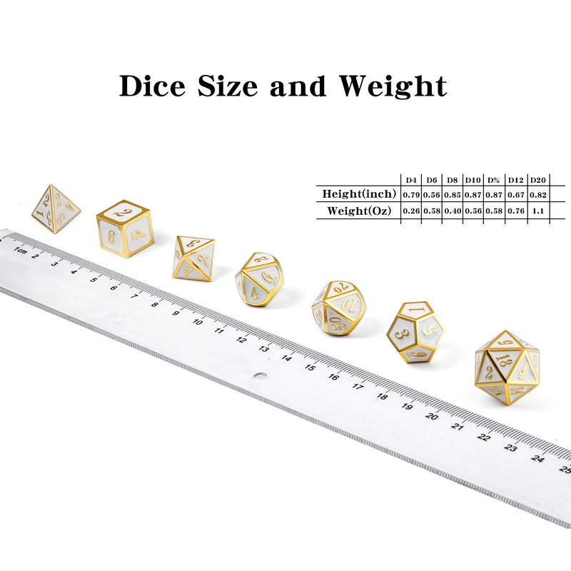 DnDnD White with Gold Number DND Dice Sets,Solid Metal Die with Free Gorgeous Metal Tin for Dungeons and Dragons D&D Role Playing Game Tabletop Games - Image 4