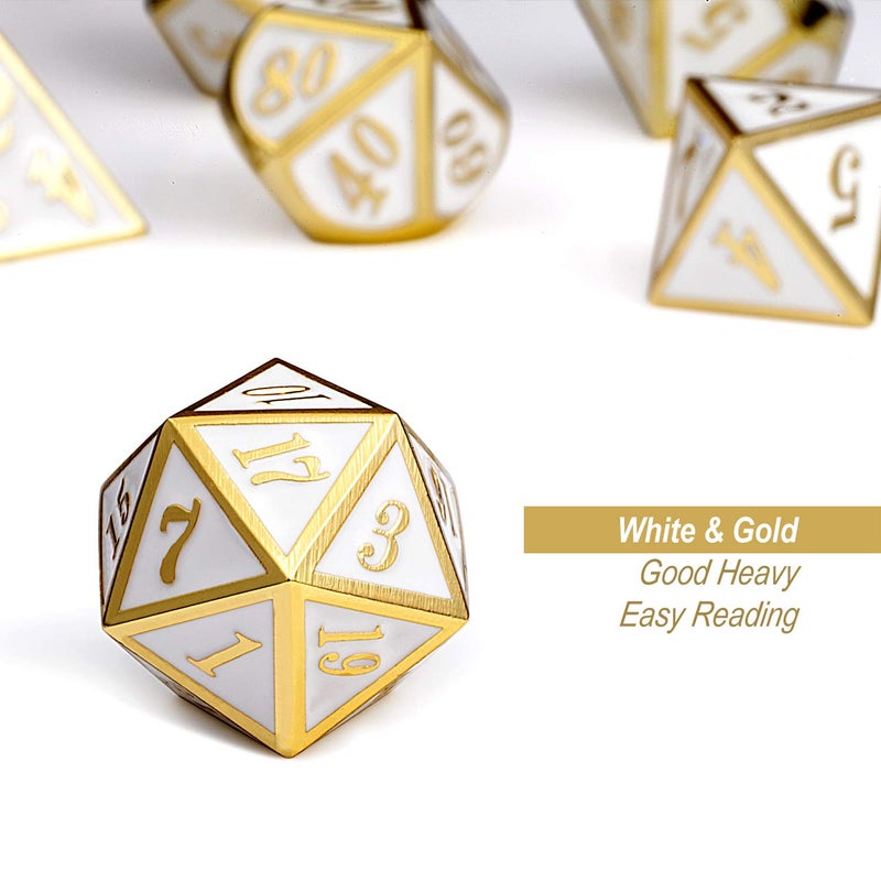 DnDnD White with Gold Number DND Dice Sets,Solid Metal Die with Free Gorgeous Metal Tin for Dungeons and Dragons D&D Role Playing Game Tabletop Games - Image 5