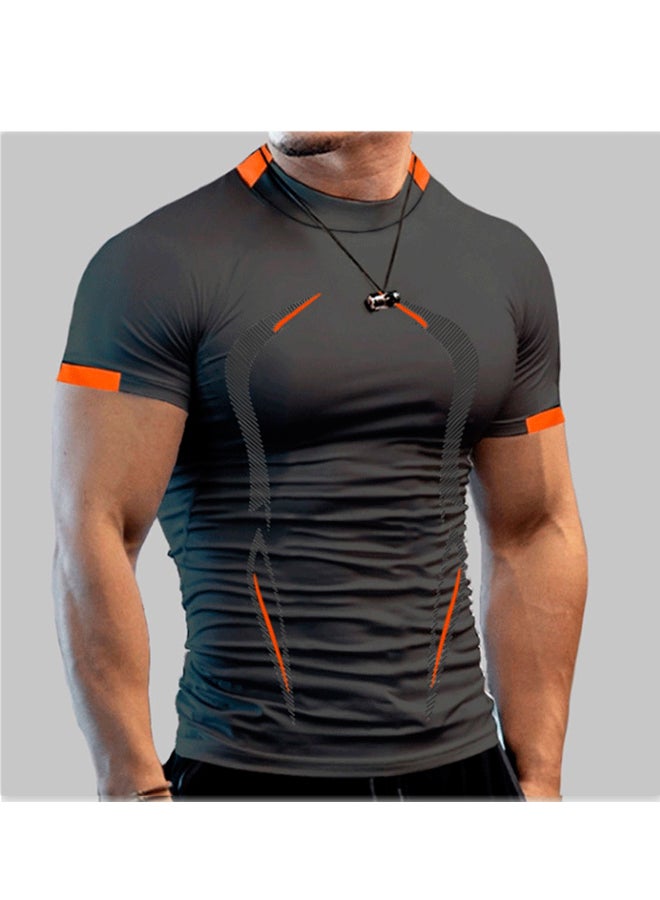 Summer Men Fitness Exercise Breathable Short Sleeve Quick Drying T-shirt  - Image 1