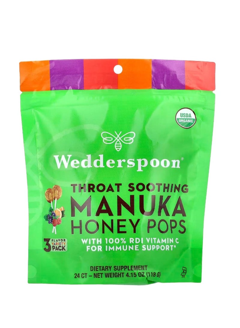 Wedderspoon Organic Manuka Honey Pops 3 Flavor Variety Pack 24 Count 4.15 oz (118 g) - Image 1