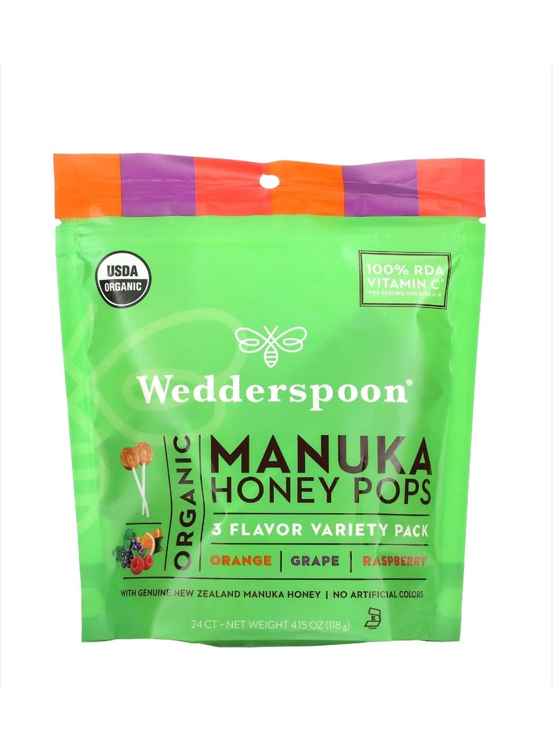 Wedderspoon Organic Manuka Honey Pops 3 Flavor Variety Pack 24 Count 4.15 oz (118 g) - Image 1