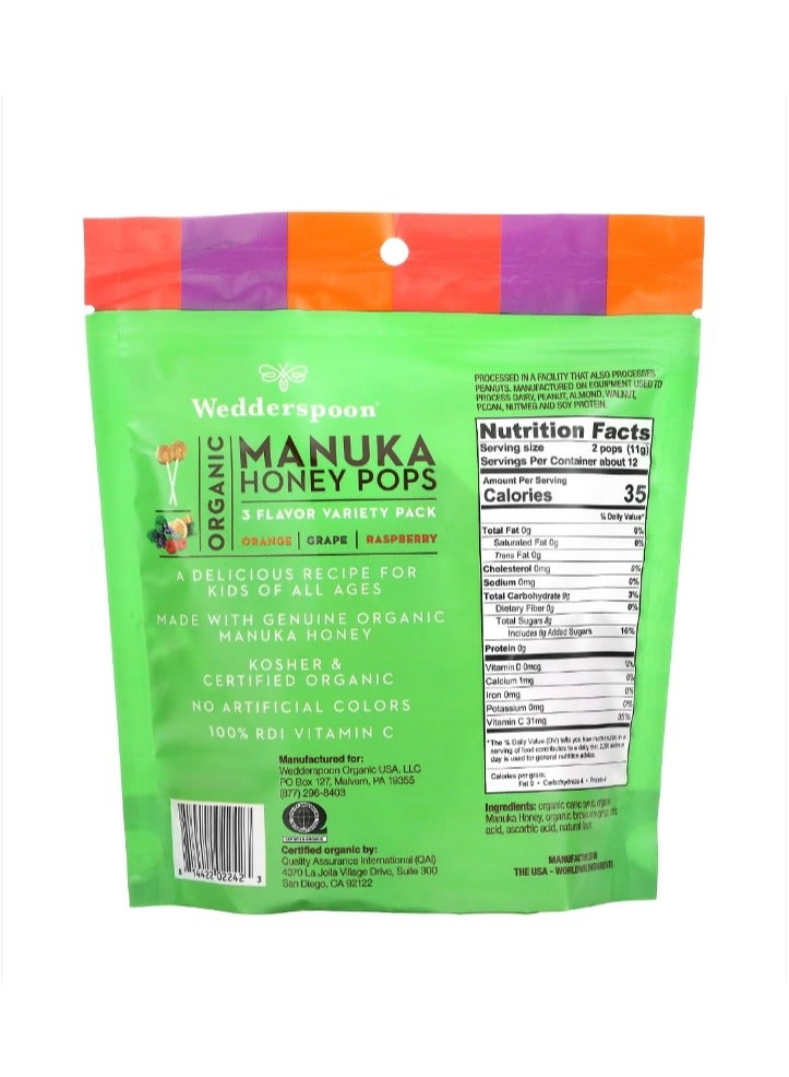 Wedderspoon Organic Manuka Honey Pops 3 Flavor Variety Pack 24 Count 4.15 oz (118 g) - Image 2