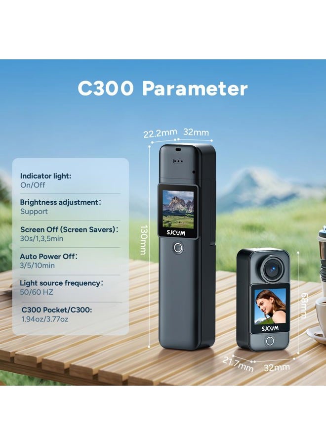 SJCAM C300 Vlogging Combo, 4K Pocket Action Camera,7Hour Power,6-Axis Stabilization,Dual-Touch Screen 154° Wide FOV Video Body Camera,Waterproof,Live Streaming,with Accessories Kits,64G Card,Black - Image 5