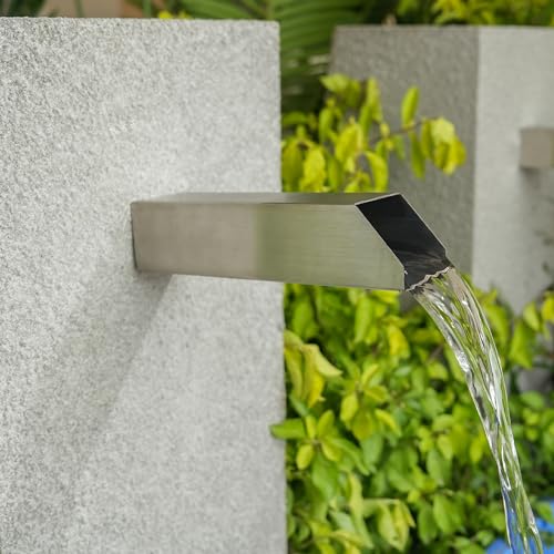 Aquadock 2 Inch 316 Stainless Steel Square Outdoor Water Fountain Spout Waterfall Spillway Scupper with Integrated Spray Baffle for Landscape Decors Pools Ponds Water Walls Silver - Image 1