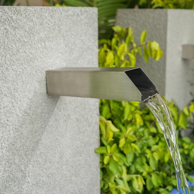 Aquadock 2 Inch 316 Stainless Steel Square Outdoor Water Fountain Spout Waterfall Spillway Scupper with Integrated Spray Baffle for Landscape Decors Pools Ponds Water Walls Silver - Image 2