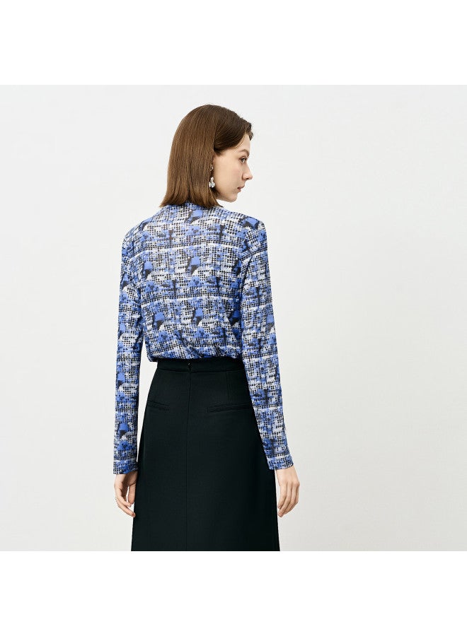 Yanyee Blue Design Knit Sweater Women Early Autumn Short Slim Pullover Top Blue Flower S - Image 2