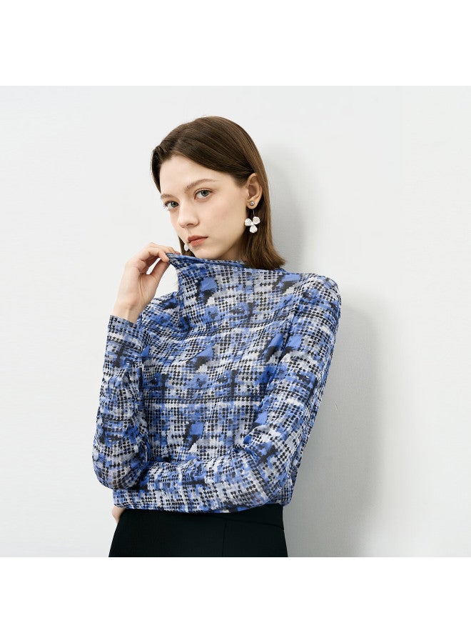 Yanyee Blue Design Knit Sweater Women Early Autumn Short Slim Pullover Top Blue Flower S - Image 1