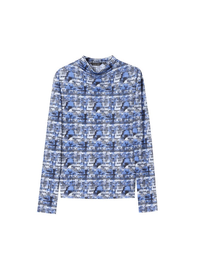 Yanyee Blue Design Knit Sweater Women Early Autumn Short Slim Pullover Top Blue Flower S - Image 3