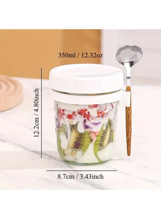 2 Pcs Glass Oat Cups With Spoons And Scales Grey Pink Portable Breakfast Salad Yogurt Containers Storage Boxes For Family Meals Gifts Christmas Halloween Festivals - Image 2