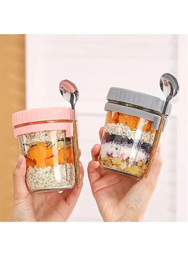 2 Pcs Glass Oat Cups With Spoons And Scales Grey Pink Portable Breakfast Salad Yogurt Containers Storage Boxes For Family Meals Gifts Christmas Halloween Festivals - Image 5