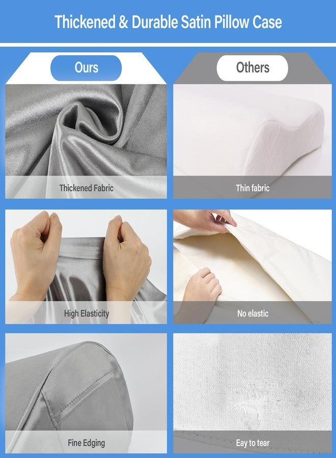 Zelimun Thickened Satin Pillowcase for Contour Pillows, Cervical Pillow Case with Side Pocket, 24" x 14" x 5.1"/3.5" Soft Cover for Sleeping (Grey) - Image 5