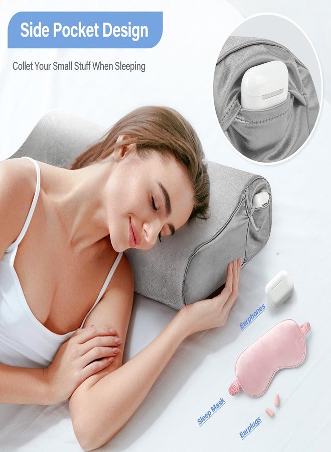 Zelimun Thickened Satin Pillowcase for Contour Pillows, Cervical Pillow Case with Side Pocket, 24" x 14" x 5.1"/3.5" Soft Cover for Sleeping (Grey) - Image 3