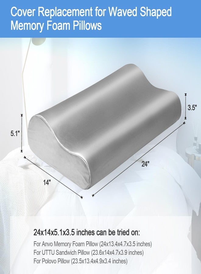 Zelimun Thickened Satin Pillowcase for Contour Pillows, Cervical Pillow Case with Side Pocket, 24" x 14" x 5.1"/3.5" Soft Cover for Sleeping (Grey) - Image 2