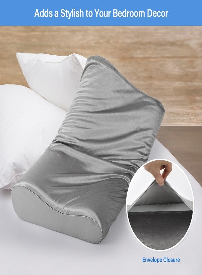 Zelimun Thickened Satin Pillowcase for Contour Pillows, Cervical Pillow Case with Side Pocket, 24" x 14" x 5.1"/3.5" Soft Cover for Sleeping (Grey) - Image 4