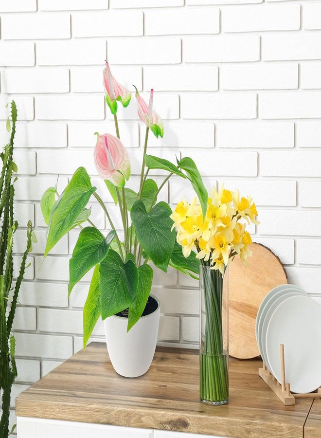 Quancru 16.5 Inch Pink Artificial Anthurium Lily Flower Fake Andraeanum Plant Decor Real Touch Simulation Bonsai DIY Wedding Party Show Ceremony - Image 3