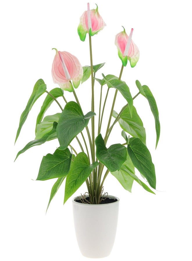 Quancru 16.5 Inch Pink Artificial Anthurium Lily Flower Fake Andraeanum Plant Decor Real Touch Simulation Bonsai DIY Wedding Party Show Ceremony - Image 1
