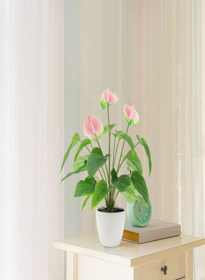 Quancru 16.5 Inch Pink Artificial Anthurium Lily Flower Fake Andraeanum Plant Decor Real Touch Simulation Bonsai DIY Wedding Party Show Ceremony - Image 5