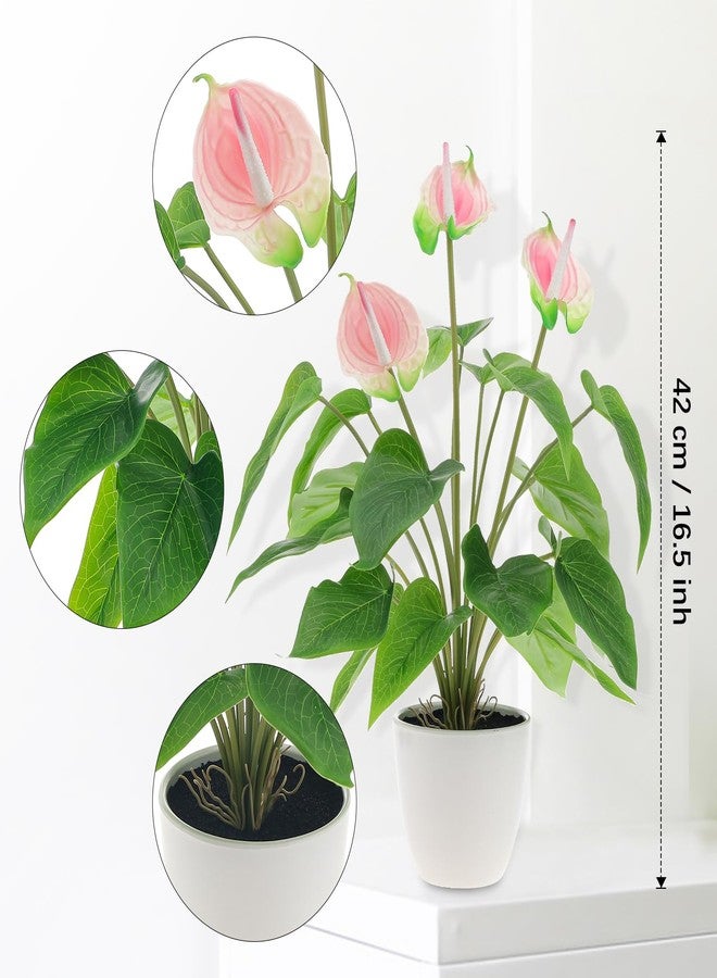 Quancru 16.5 Inch Pink Artificial Anthurium Lily Flower Fake Andraeanum Plant Decor Real Touch Simulation Bonsai DIY Wedding Party Show Ceremony - Image 2