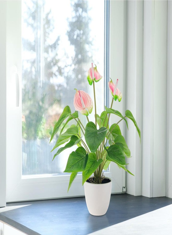 Quancru 16.5 Inch Pink Artificial Anthurium Lily Flower Fake Andraeanum Plant Decor Real Touch Simulation Bonsai DIY Wedding Party Show Ceremony - Image 4