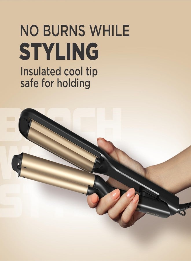 هافلز مكواة تصفيف الشعر هافيلز بيتش ويف مع أسطوانة مطلية بالسيراميك | إعدادات درجة حرارة قابلة للتعديل مع تحكم في درجة الحرارة | سلك دوار 360 درجة مع حلقة تعليق | ضمان المصنّع لمدة سنتين | HS4000 (أسود) - Image 5