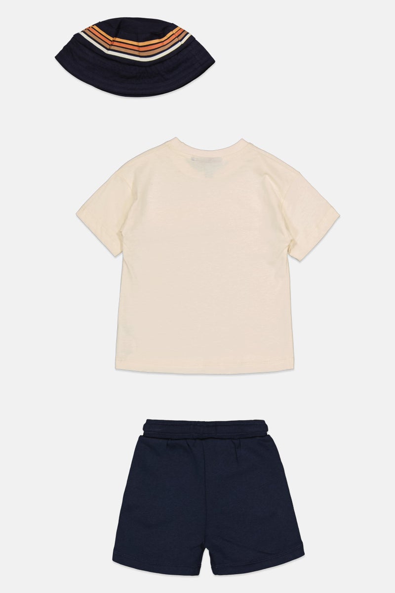 Bench Kids Boy 3 Pieces Brand Logo Tops And Bottom Set With Bucket Hat, Multicolor - Image 3