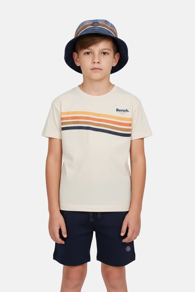 Bench Kids Boy 3 Pieces Brand Logo Tops And Bottom Set With Bucket Hat, Multicolor - Image 1