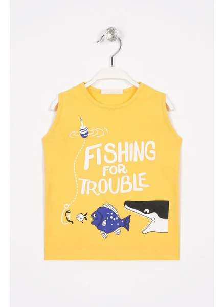 Zepkids Fishing For Trouble Text Printed Mustard Color Boy T-shirt