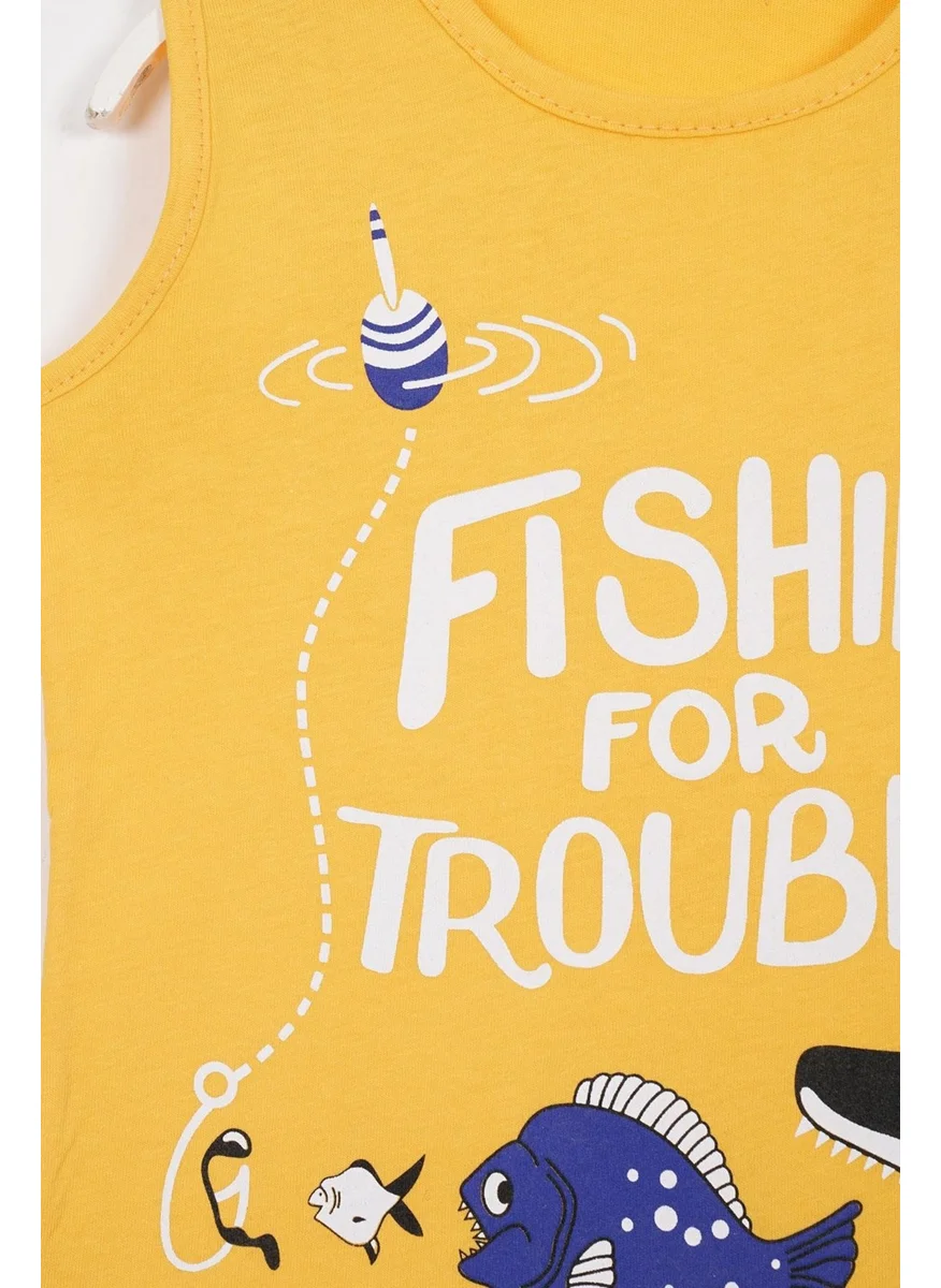 زيبكيدز Fishing For Trouble Text Printed Mustard Color Boy T-shirt