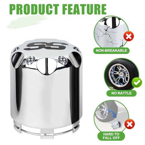 10L0L Universal Golf Cart SS Wheel Center Cap Cover for Yamaha, EZGO, Club Car, 4 PCS (Chrome) - Image 5