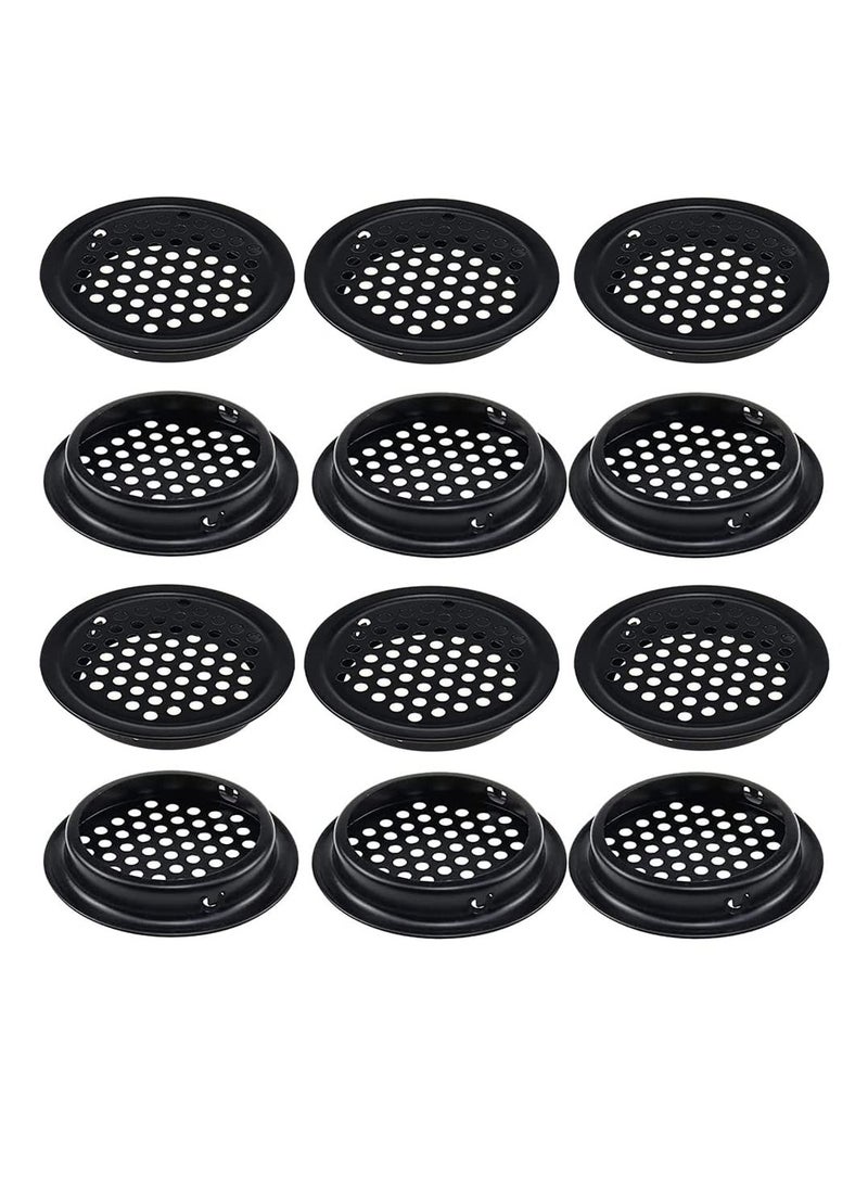 Excefore Round Ventilation Grilles Air Vent Covers, Circle Moisture Proof Ventilation Holes, 12 Pcs Mesh Hole Stainless Steel Air Vent Cover, for Bathroom Kitchen Cupboard Wardrobe Black  - Image 1