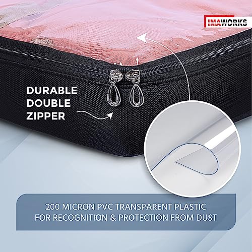 IMAWORKS Fabric Saree Bags/Covers For Storage Set Of-4 Big Size With Zip Closure For Packing Pouches Clothes Bags And Wardrobe Organizer With Transparent Window-Black(4),33 Cm,7.6 Cm - Image 3