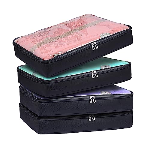 IMAWORKS Fabric Saree Bags/Covers For Storage Set Of-4 Big Size With Zip Closure For Packing Pouches Clothes Bags And Wardrobe Organizer With Transparent Window-Black(4),33 Cm,7.6 Cm - Image 1