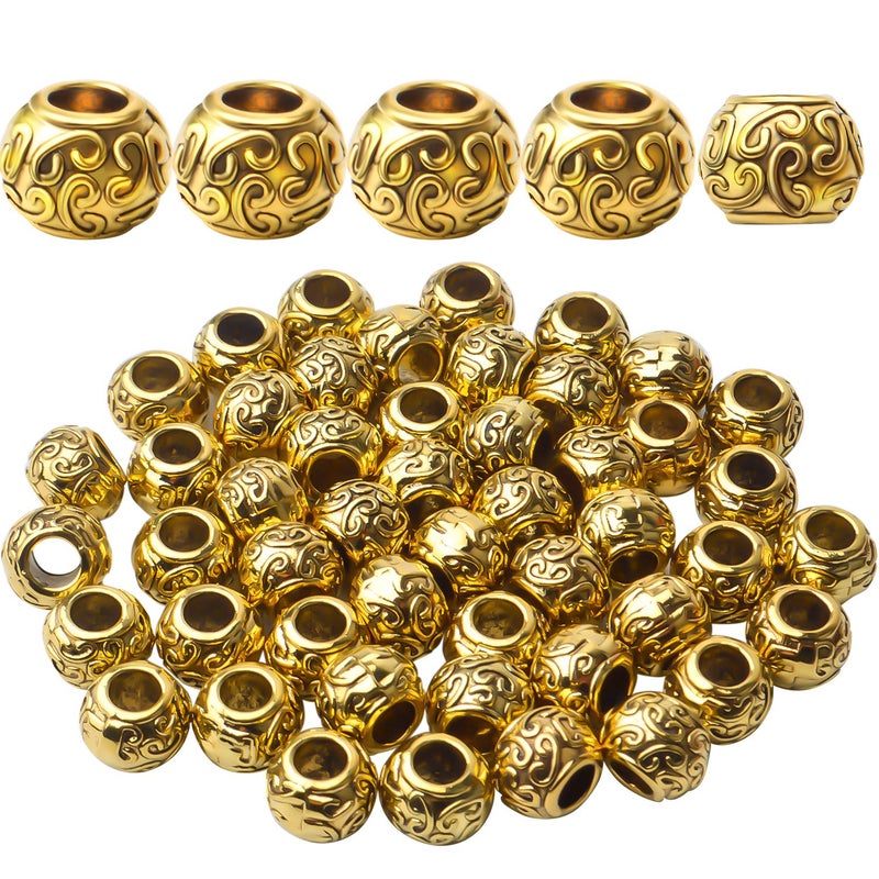50pcs Tibetan Antique Gold Large Hole Spacer Beads Column Beads Tube Spacers for Bracelet Necklace Jewelry Making Supplies