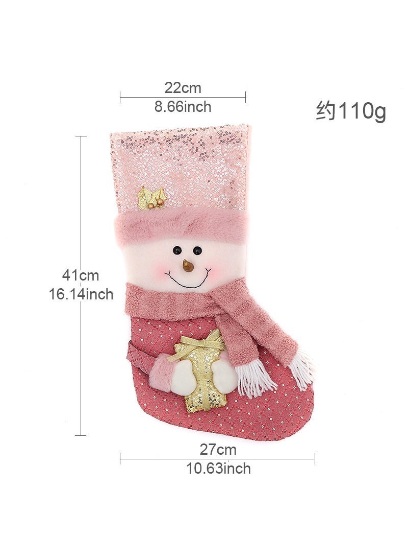 Qiaoding Cross-border New Christmas Holiday Decoration Sequins Plush Decoration Christmas Stocking Childrens Candy Bag Hanging Ornaments Snowman