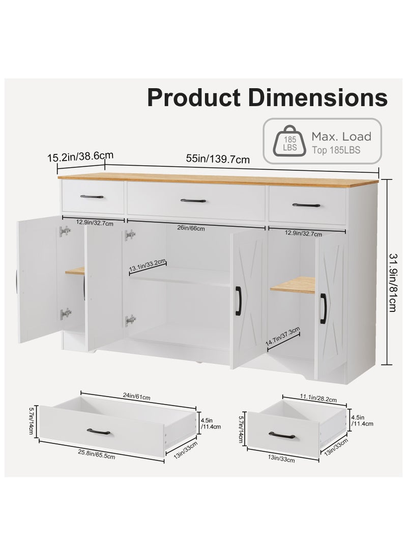 Arababy 55-inch upgraded sideboard, large storage unit with drawers and doors, modern farmhouse-style coffee bar, wooden cabinetry suitable for kitchens, dining rooms, and living rooms. - Image 5