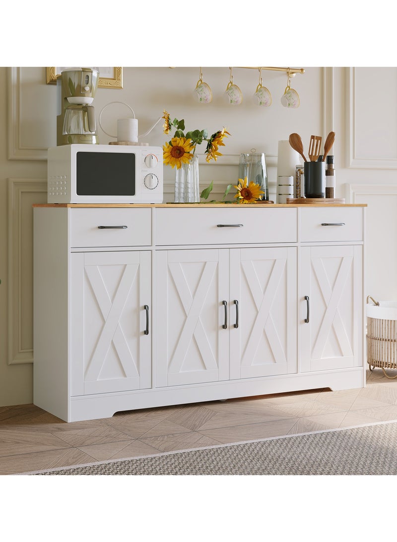 Arababy 55-inch upgraded sideboard, large storage unit with drawers and doors, modern farmhouse-style coffee bar, wooden cabinetry suitable for kitchens, dining rooms, and living rooms. - Image 1