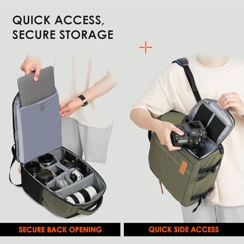TARION Large Camera Backpacks for Photographers - Waterproof Camera Bag Photography backpack with 15.6" Laptop Compartment Rain Cover Side Access Tripod Holder(TB04 Green) - Image 5