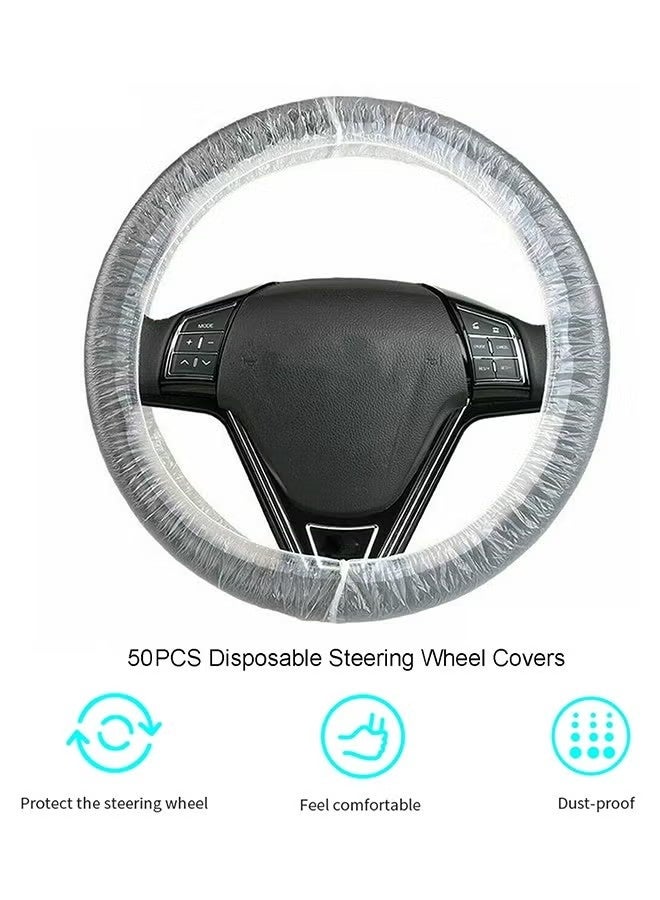 50PCS Universal Disposable Steering Wheel Cover Plastic Transparent Car Steering Wheel Covers with Elastic Trims for Steering Wheels - Image 5
