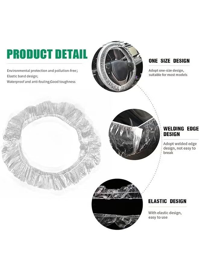 50PCS Universal Disposable Steering Wheel Cover Plastic Transparent Car Steering Wheel Covers with Elastic Trims for Steering Wheels - Image 2
