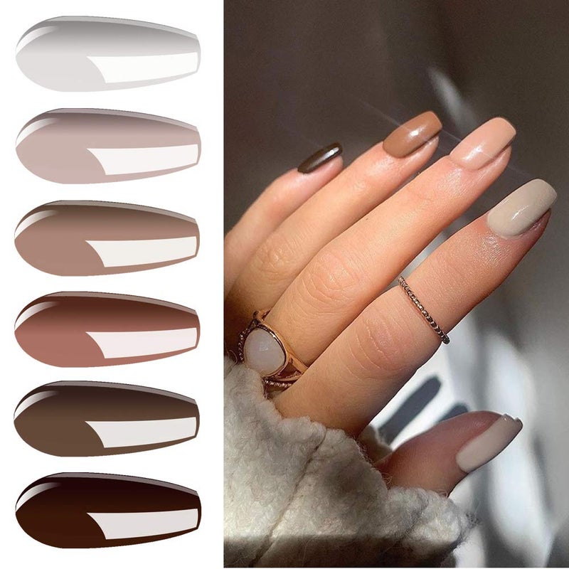 Vishine Gel Nail Polish Set of 6 Nude Beige Colors UV LED Soak Off Gel Nail Polish Set Nail Art Gift Starter Kit 8ml - Image 1