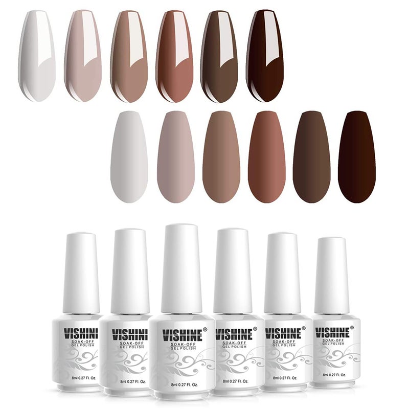 Vishine Gel Nail Polish Set of 6 Nude Beige Colors UV LED Soak Off Gel Nail Polish Set Nail Art Gift Starter Kit 8ml - Image 3