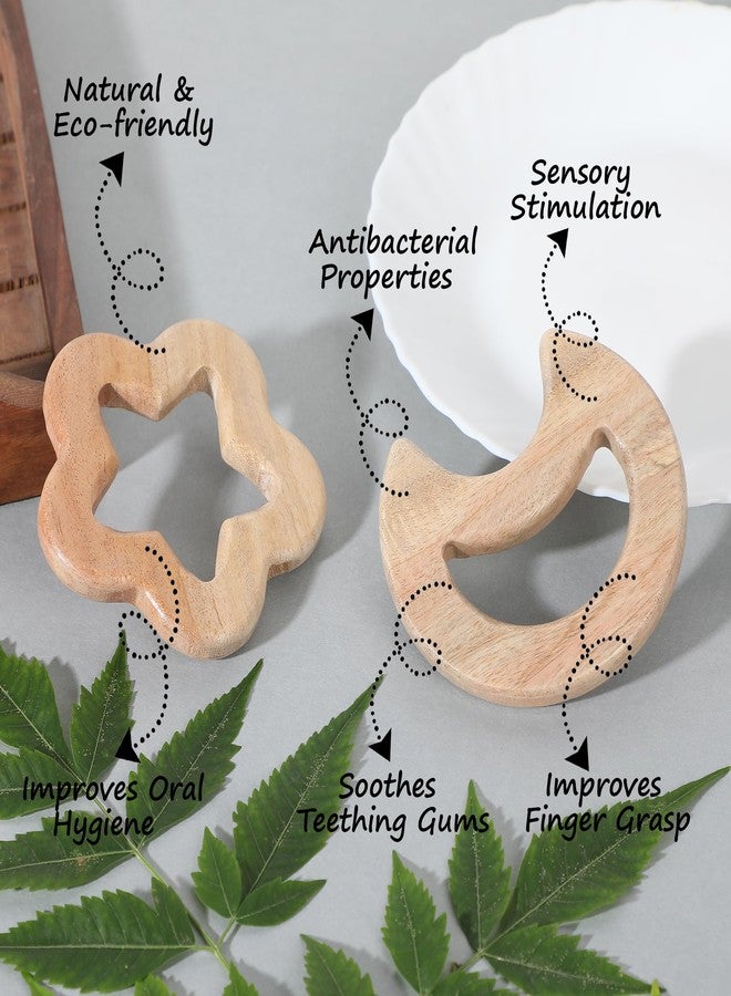 Babbles Neem Wood Teethers for Babies | Wooden Teethers for 6 to 12 Months Baby | Natural and Antibacterial (Star+Moon) - Image 2