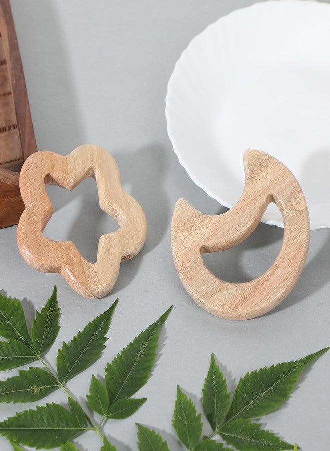 Babbles Neem Wood Teethers for Babies | Wooden Teethers for 6 to 12 Months Baby | Natural and Antibacterial (Star+Moon) - Image 1