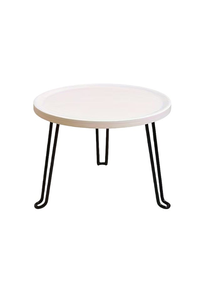 Stylish modern home sofa side table, round plastic tabletop, coffee table with 3 metal legs, foldable bedside table, suitable for indoor and outdoor use.