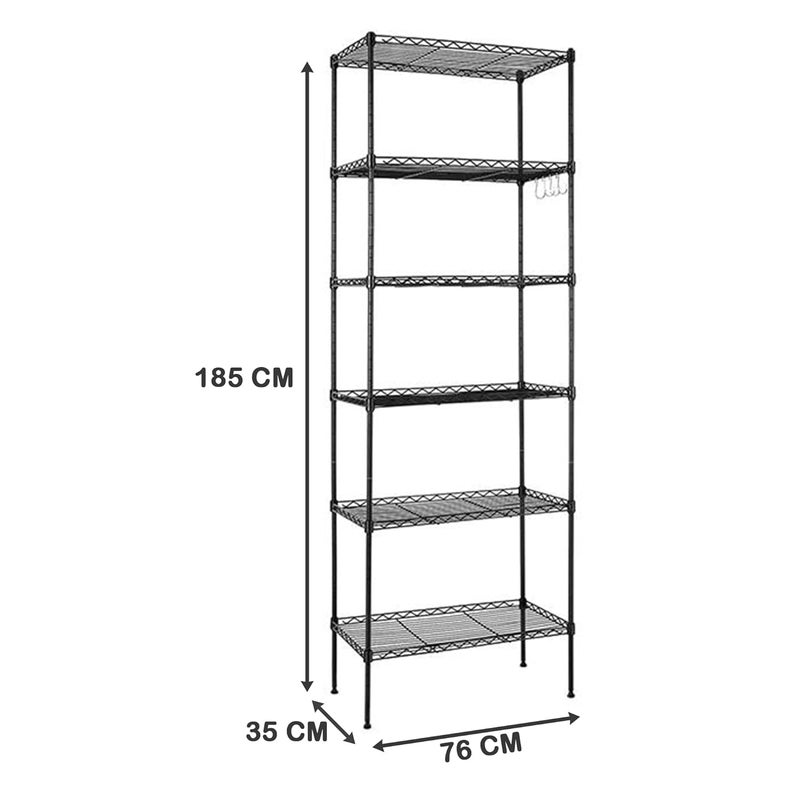 STORACK STORACK Height Adjustable 6Shelf Heavy Duty Rack Black Steel Black Coated Chrome Finish Tiered Shelf Free Standing 30X14X72 inch  - Image 3