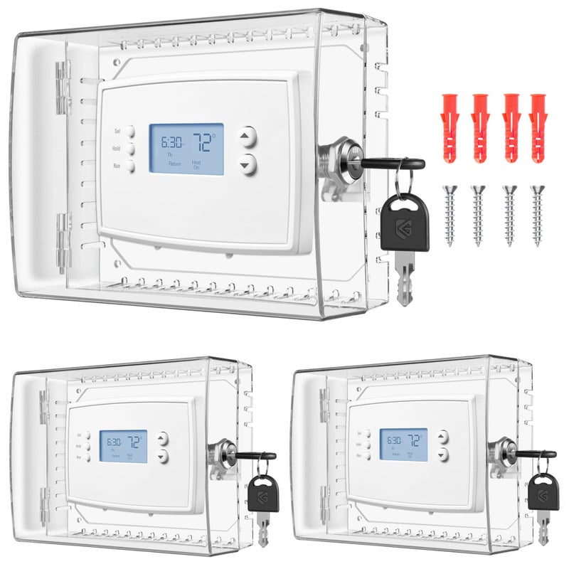 TRJ 3 PCS Thermostat Lock Box with Key Large Thermostat Cover with Lock for Thermostat on Wall AC Control Lock Box Cover with Key Air Conditioner Lockbox Fits Thermostats 5 H x 63 W or Smaller - Image 1