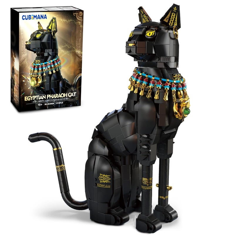 CUBIMANA Egyptian Pharaoh Cat Building Set - Animal Black Cat Building Blocks Toy for Adults DIY Crafts Project Egyptian Cat Model for Home Office Decor, Easter Gift for Adults Women 10+ (1274PCS) - Image 1