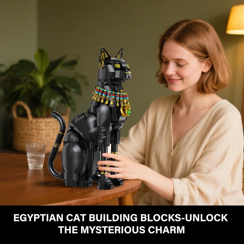 CUBIMANA Egyptian Pharaoh Cat Building Set - Animal Black Cat Building Blocks Toy for Adults DIY Crafts Project Egyptian Cat Model for Home Office Decor, Easter Gift for Adults Women 10+ (1274PCS) - Image 2